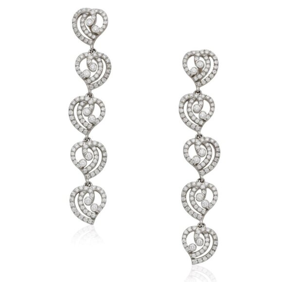 Tiffany & Co. Diamond Enchant Heart Drop Earrings Platinum 1.75" 10g RARE - Picture 1 of 8